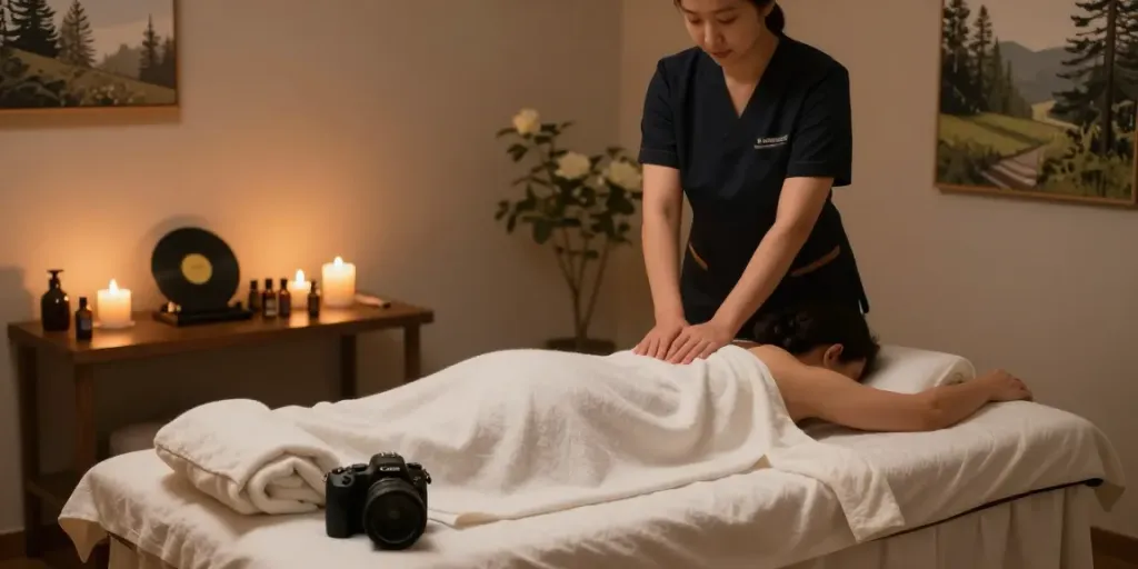 Experience a soothing 의정부출장마사지 in a tranquil wellness space filled with soft lighting and calming elements.